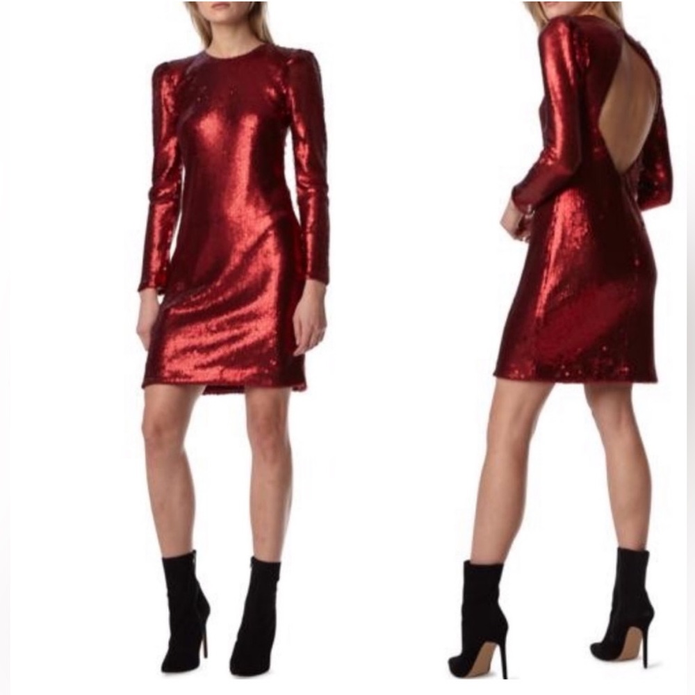 Monique Lhuillier Red Sequin Cocktail Dress NWOT